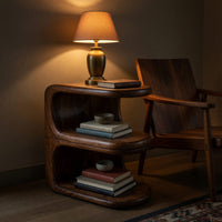 Solid Wood Nightstand With Unique E Shape Bedroom, view 9