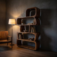 Mid Century Sculptural Bookshelf Storage Organizer For Home Office, view 9