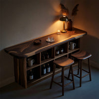 Solid Wood Bar Table With Storage Compact Kitchen Coffee, view 9