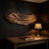 Hand-Carved Feather Relief, Barb by Barb in Solid Wood, view 9 — view 9