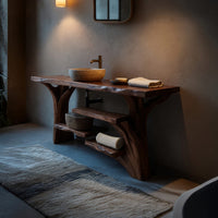 Solid Wood Live Edge Vanity Handcrafted Solid Bathroom Organic Spa Bathroom, view 9