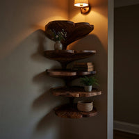 Solid Wood Corner Shelf Mid Century Leaf Shape Kitchen Wall Organizer, view 9