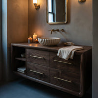 Solid Wood Bathroom Vanity Scandinavian Floating With Open Shelf Apartment, view 9