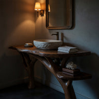 Solid Wood Live Edge Vanity Mid Century Guest Bathroom Setup, view 9
