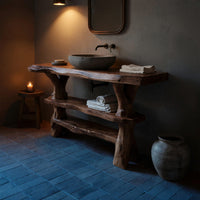 Solid Wood Live Edge Vanity Handmade Sink Family Bathroom, view 9