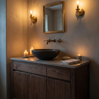 Solid Wood Bathroom Vanity Handcrafted Black With Open Shelves, view 9