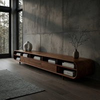 Bent, Fitted, and Pegged: A Long Walnut TV Console, view 9