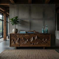 Ridgeline Walnut Media Console with Carved Peaks, view 9