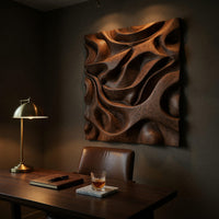 Sculpted Dune Curves, Square Walnut Wall Relief, view 9 — view 9
