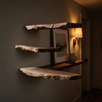 Solid Wood Natural Wood Floating Shelves Mid Century Shelf Living Room, II, view 9