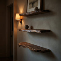 Solid Wood Natural Wood Floating Shelves Mid Century Solid Shelf Festive, view 9