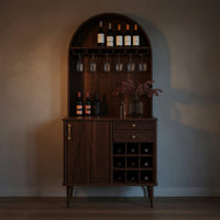 Solid Wood Bar Cabinet Classic Wine With Storage Dining Room, view 9
