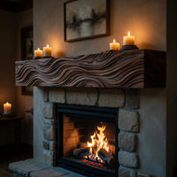 Solid Wood Floating Fireplace Mantel Shelf With Wave Carved Modern Home, view 9