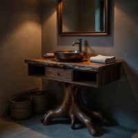Solid Wood Live Edge Vanity Mid Century Rounded With Drawer Storage, view 9