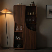 Solid Wood Bar Cabinet Sculptural With Curved Doors Kitchen Living Room, view 9