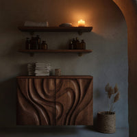 Solid Wood Corner Wall Bathroom Shelf Hand Carved Cabinet, view 9