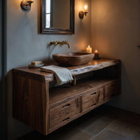 Solid Wood Bathroom Vanity Farmhouse Floating Storage, view 9