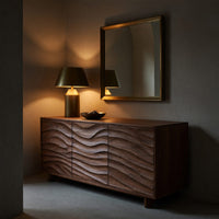 Solid Wood Sideboard With Carved Wave Design Statement Living Space, view 9
