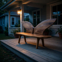Solid Wood Outdoor Garden Bench With Butterfly Wing Backrest, view 9