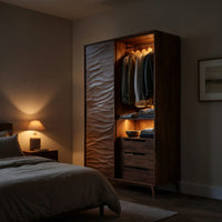 Solid Wood Wardrobe Sculptural With Wave Door Bedroom, view 9