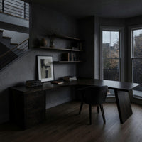 Angled Leg Corner Desk in Solid Walnut with Drawers, view 9