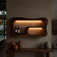 Solid Wood Wine Rack Mid Century Wall Mounted Shelf Entertaining Space, view 9