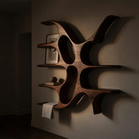 Solid Wood Wall Mounted Shelf Artistic With Unique Design Living Room, view 9