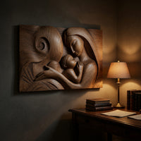 Mother and Child Carved Hardwood Wall Relief Panel, view 9 — view 9