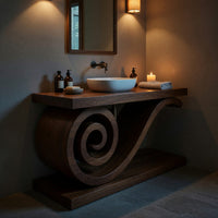 Solid Wood Live Edge Vanity Sculptural Monkeypod With Vessel Sink Luxury, view 9