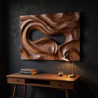 Solid Walnut Carved Into One Turning Current, Wall Relief, view 9 — view 9