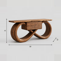 Infinity Loop Base Console Table With Center Box dimension diagram with width, height and depth