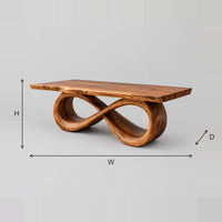 Infinity Loop Base Live Edge Dining Table dimension diagram with width, height and depth