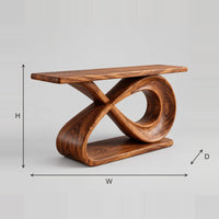 Infinity Loop Console Table Built On A Twisted Ribbon Base dimension diagram with width, height and depth