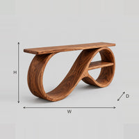 Infinity Loop Console Table With A Slim Top And Small Shelf dimension diagram with width, height and depth