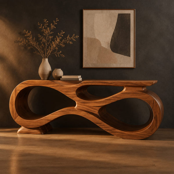 Infinity Loop Console Table With Open Ribbon Form And Slim Top