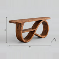 Infinity Loop Console Table With Ribbon Base And Mid Shelf dimension diagram with width, height and depth