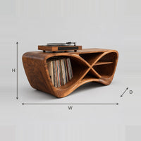 Infinity Loop Record Console With Open Bays And Sculpted Body dimension diagram with width, height and depth