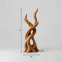 Interlaced Branch Sculpture With Flame Tips, Open Hollow, Root Base dimension diagram with width, height and depth