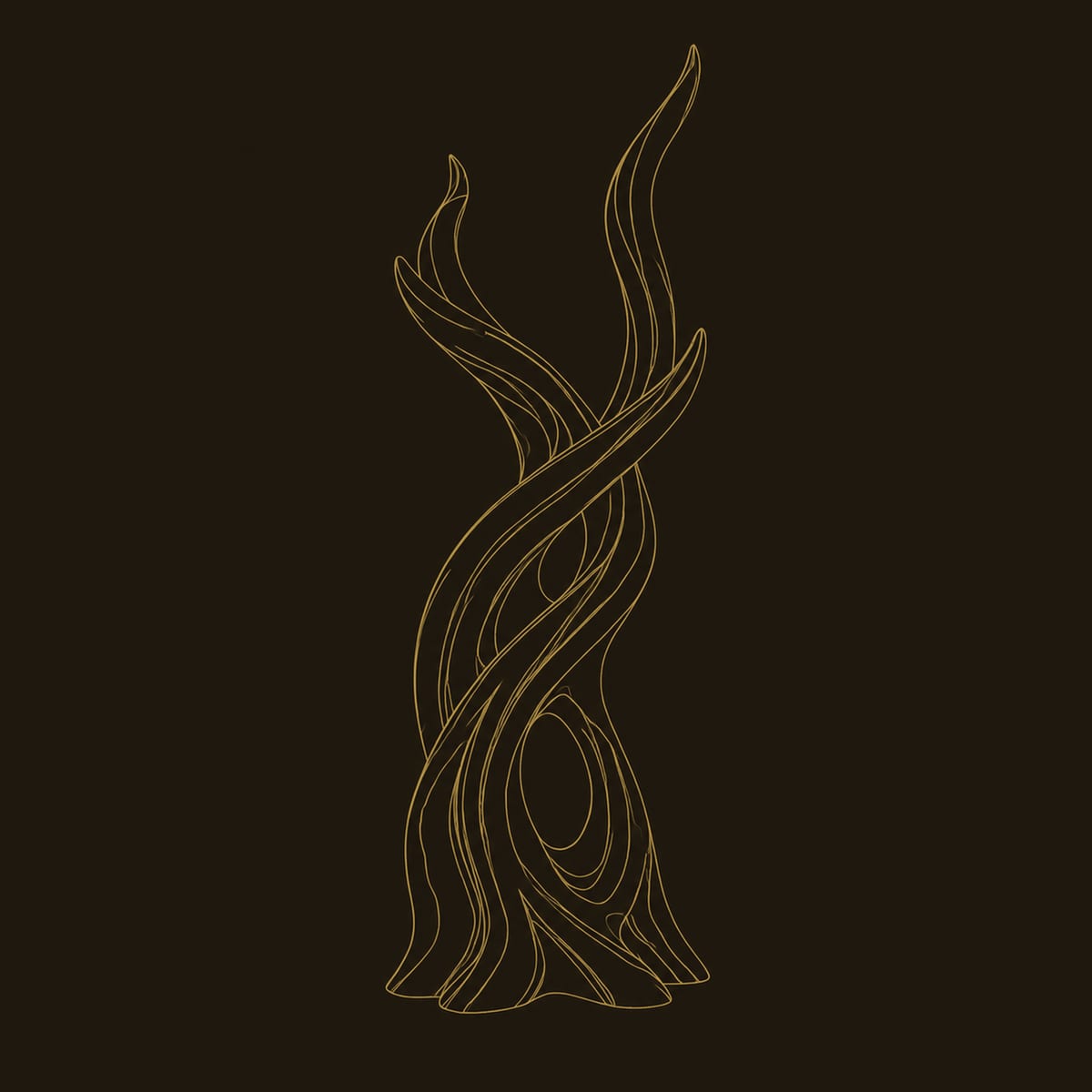 Interlaced Branch Sculpture With Flame Tips, Open Hollow, Root Base dimension diagram