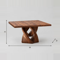 Interlocking Ribbon Pedestal Dining Table With Twisted Base dimension diagram with width, height and depth