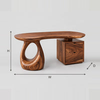 Kidney Shaped Desk With Open Loop Pedestal And Two Drawers dimension diagram with width, height and depth