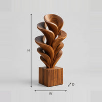 Layered Petal Sculpture Rising From A Square Block Base dimension diagram with width, height and depth