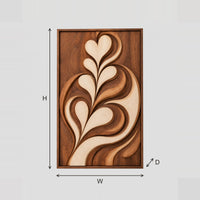 Layered Relief Wall Art With Heart Shaped Leaf Fronds dimension diagram with width and height