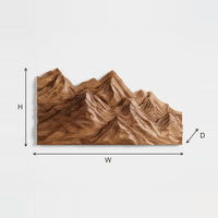 Layered Ridge Mountain Wall Art for a Living Room dimension diagram with height, width and depth