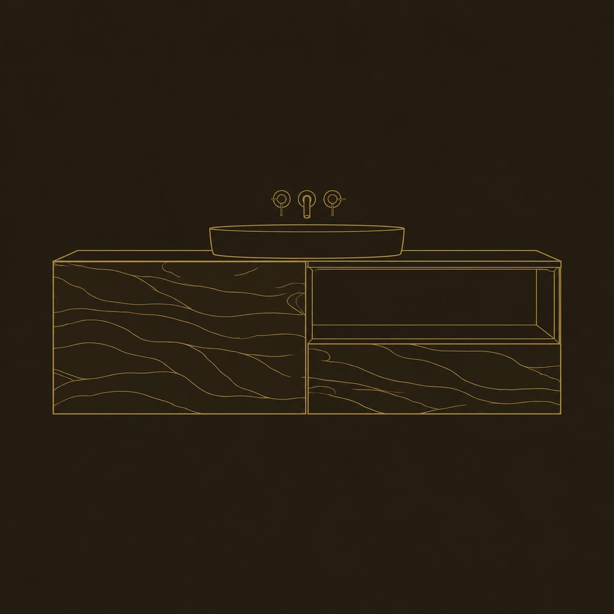 Layered Ridge Relief Floating Bathroom Vanity With Open Shelf dimension diagram