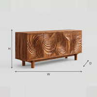 Layered Swirl Carved Sideboard With Four Panel Front dimension diagram with width, height and depth