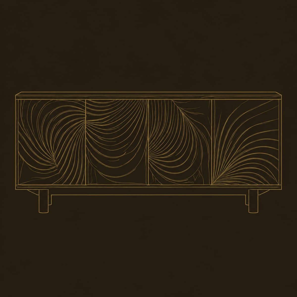 Layered Swirl Carved Sideboard With Four Panel Front dimension diagram