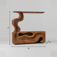 Layered Wave TV Stand With Rising Column Shelf dimension diagram with width, height and depth