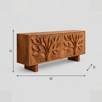 Leaf Branch Carved Sideboard With Thick Block Feet dimension diagram with width, height and depth
