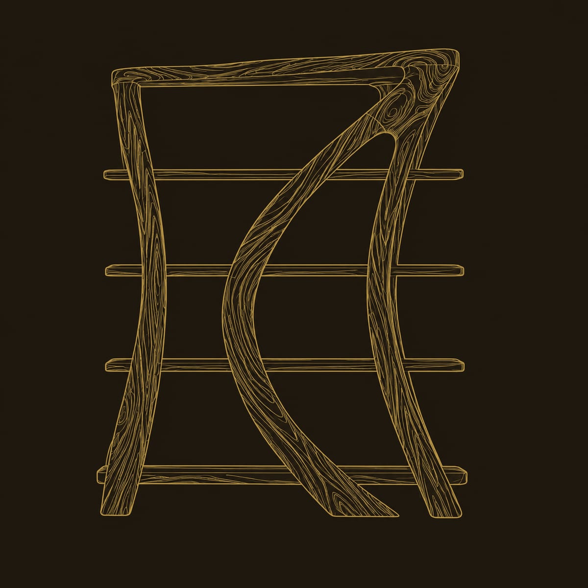 Leaf Carved Bookshelf With Sweeping Rib And Four Shelves dimension diagram
